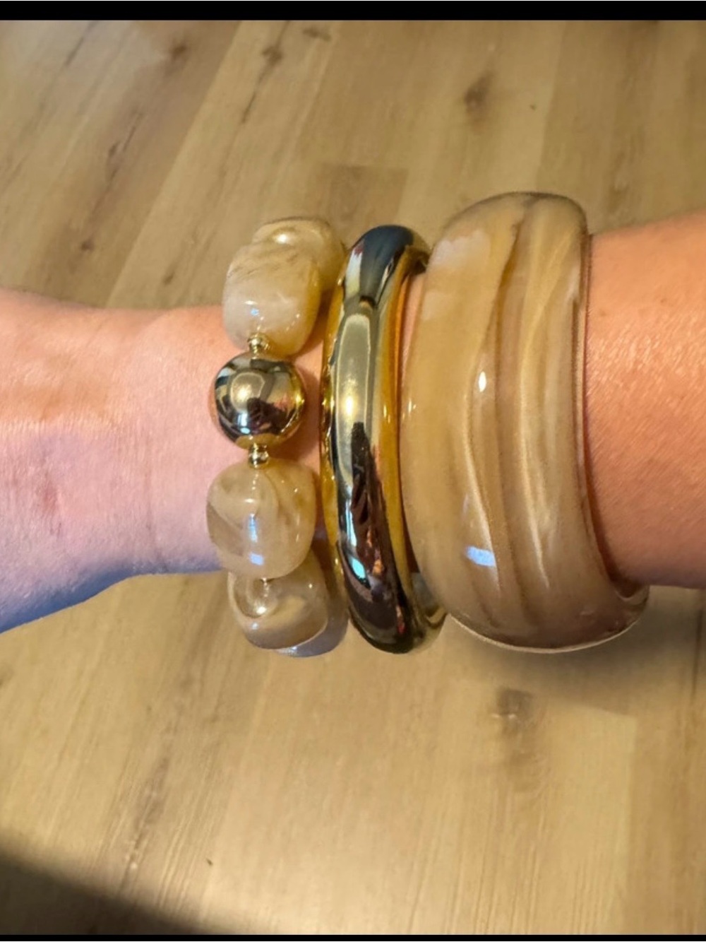 Neutral Beige Resin and Gold-Plated Bracelet Set